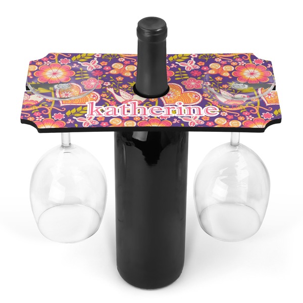 Custom Birds & Hearts Wine Bottle & Glass Holder (Personalized)