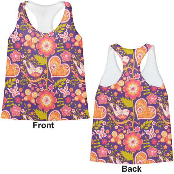 Birds & Hearts Womens Racerback Tank Tops - Medium - Front and Back