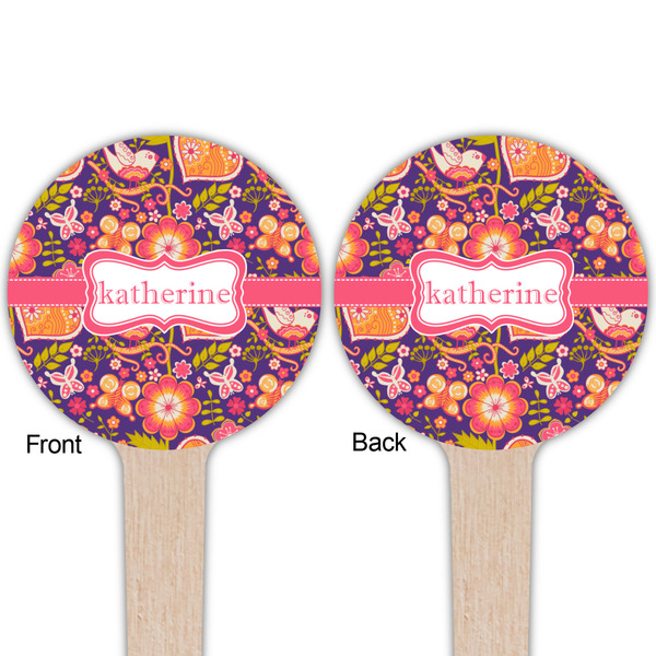 Birds & Hearts Wooden 4" Food Pick - Round - Double Sided - Front & Back