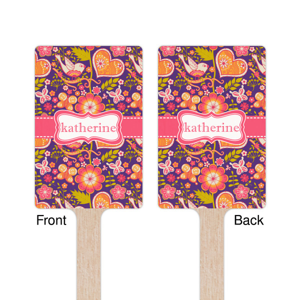 Birds & Hearts Wooden 6.25" Stir Stick - Rectangular - Double Sided - Front & Back