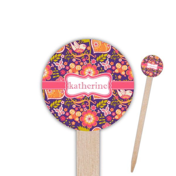 Custom Birds & Hearts 6" Round Wooden Food Picks - Single Sided (Personalized)
