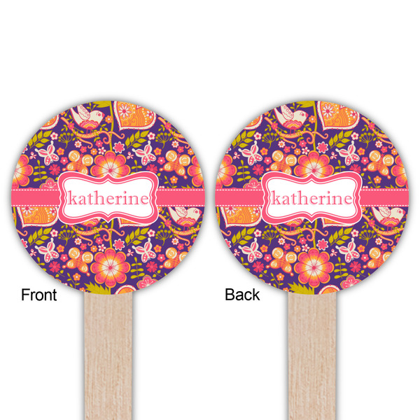 Birds & Hearts Wooden 6" Food Pick - Round - Double Sided - Front & Back