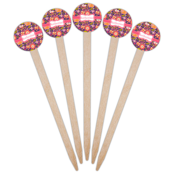 Birds & Hearts Wooden 6" Food Pick - Round - Fan View