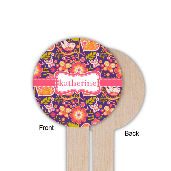 Birds & Hearts Wooden 6" Food Pick - Round - Single Sided - Front & Back