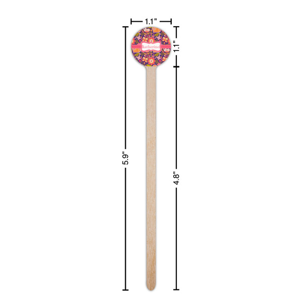 Birds & Hearts Wooden 6" Stir Stick - Round - Dimensions