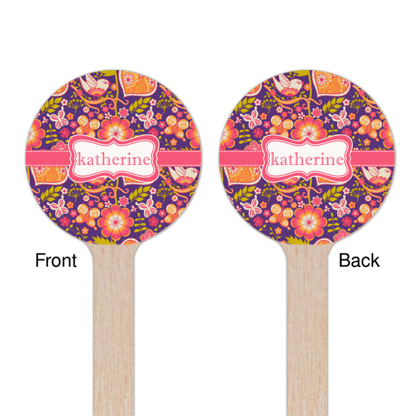 Birds & Hearts Wooden 7.5" Stir Stick - Round - Double Sided - Front & Back