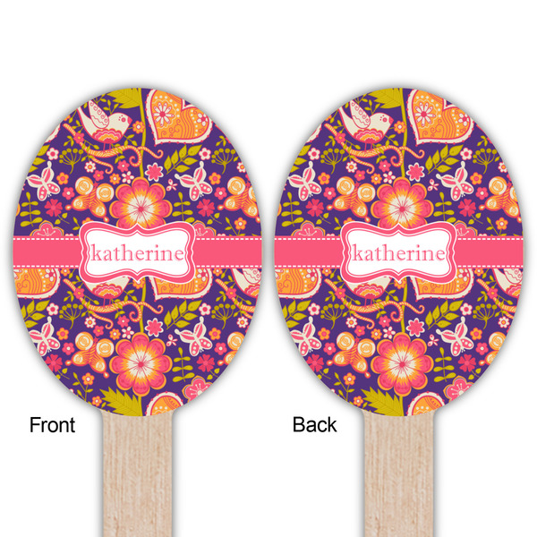 Birds & Hearts Wooden Food Pick - Oval - Double Sided - Front & Back