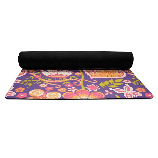 Birds & Hearts Yoga Mat Rolled up Black Rubber Backing