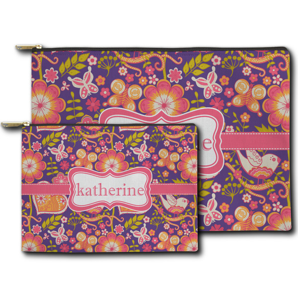 Birds & Hearts Zippered Pouches - Size Comparison