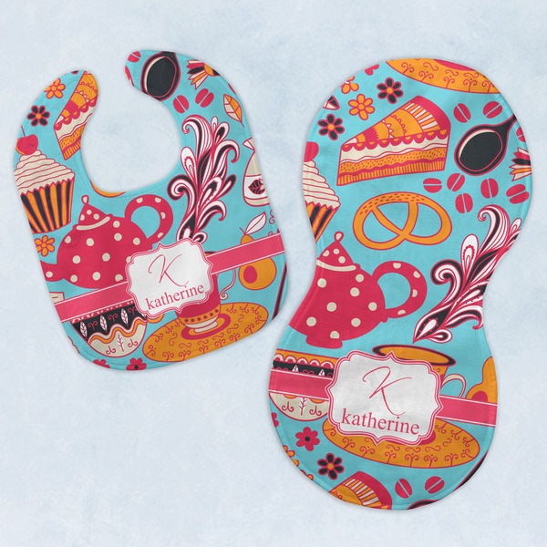 Custom Dessert & Coffee Baby Bib & Burp Set w/ Name and Initial