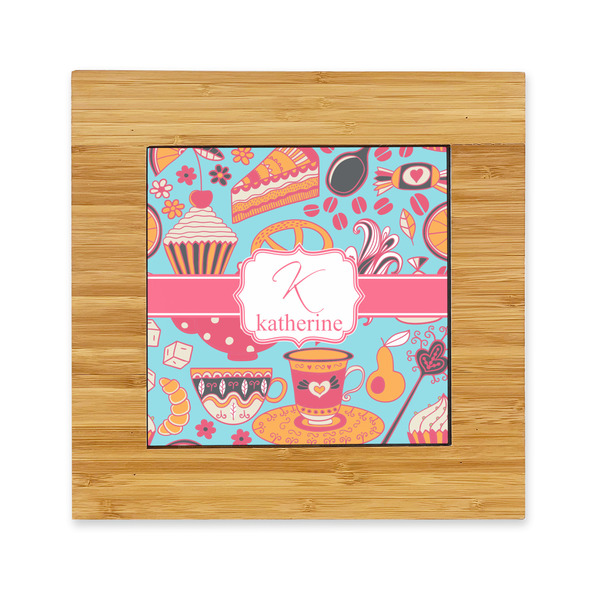 Custom Dessert & Coffee Bamboo Trivet with Ceramic Tile Insert (Personalized)