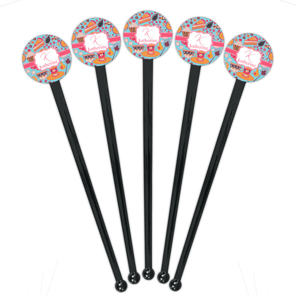 Dessert & Coffee Black Plastic 7" Stir Stick - Round - Fan View