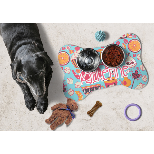 Dessert & Coffee Bone Shaped Mat w/ Food & Water