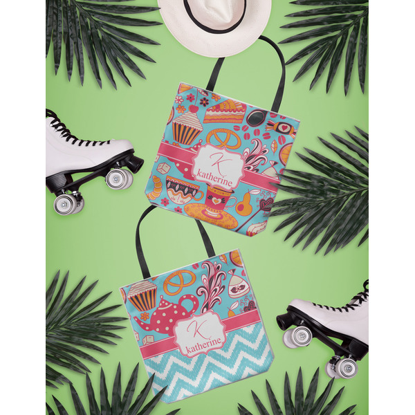 Dessert & Coffee Canvas Tote Lifestyle Front and Back- 13x13