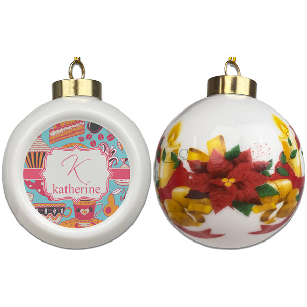 Dessert & Coffee Ceramic Christmas Ornament - Poinsettias (APPROVAL)