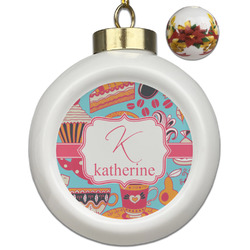 Dessert & Coffee Ceramic Ball Ornaments - Poinsettia Garland (Personalized)