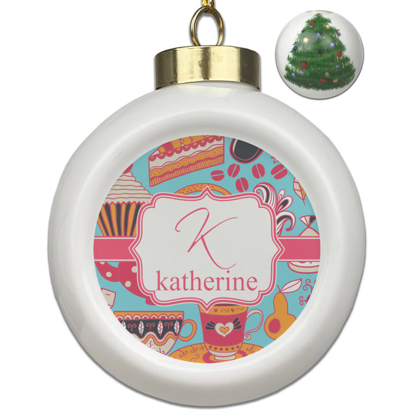 Custom Dessert & Coffee Ceramic Ball Ornament - Christmas Tree (Personalized)