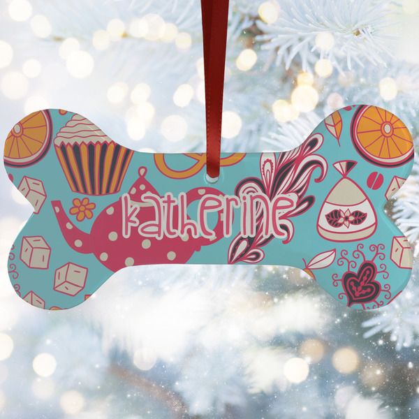 Custom Dessert & Coffee Ceramic Dog Ornament w/ Name and Initial