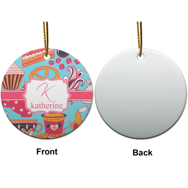 Dessert & Coffee Ceramic Flat Ornament - Circle Front & Back (APPROVAL)