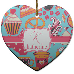 Dessert & Coffee Heart Ceramic Ornament w/ Name and Initial