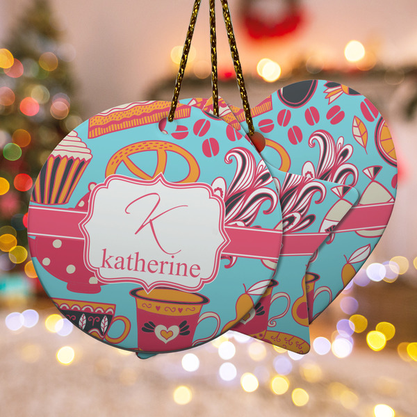 Custom Dessert & Coffee Ceramic Ornament w/ Name and Initial