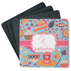 Dessert & Coffee Square Rubber Backed Coasters - Set of 4 (Personalized)