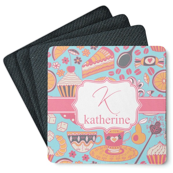 Custom Dessert & Coffee Square Rubber Backed Coasters - Set of 4 (Personalized)