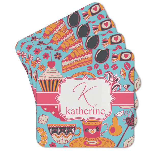 Custom Dessert & Coffee Cork Coaster - Set of 4 w/ Name and Initial