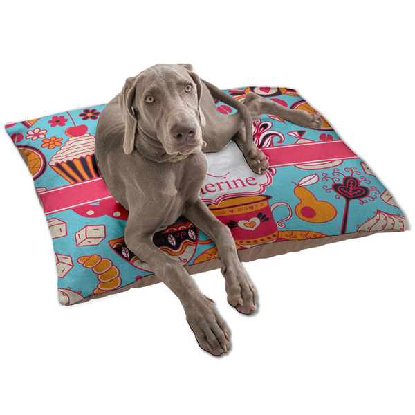 Custom Dessert & Coffee Dog Bed - Large w/ Name and Initial