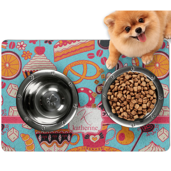 Custom Dessert & Coffee Dog Food Mat - Small w/ Name and Initial