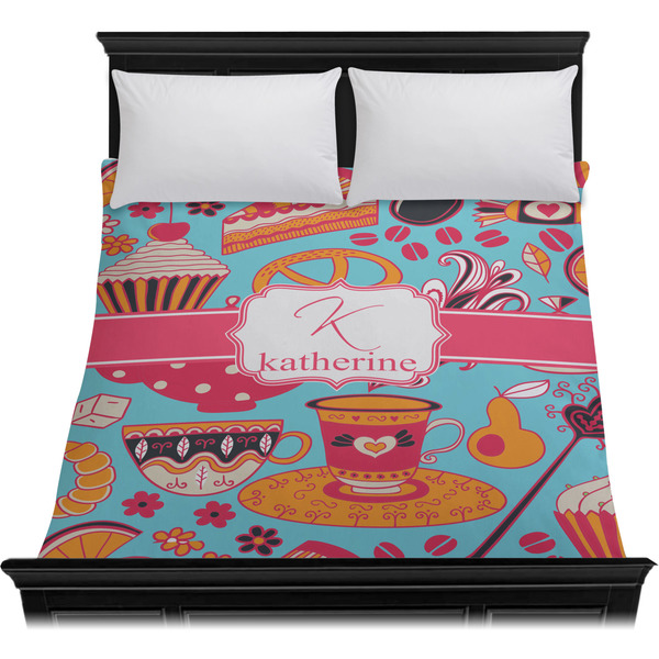 Dessert & Coffee Duvet Cover - Queen - On Bed - No Prop