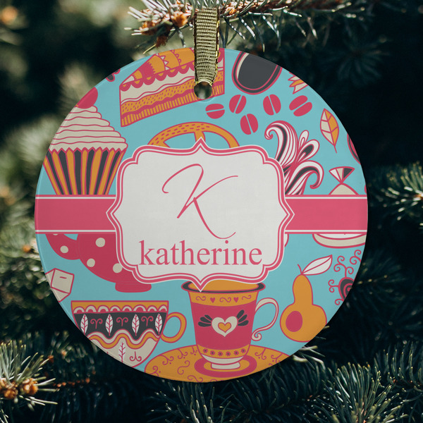 Dessert & Coffee Frosted Glass Ornament - Round (Lifestyle)