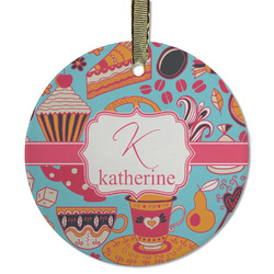Dessert & Coffee Flat Glass Ornament - Round w/ Name and Initial