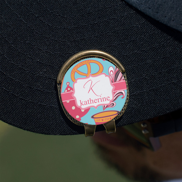 Dessert & Coffee Golf Ball Marker Hat Clip - Gold - On Hat