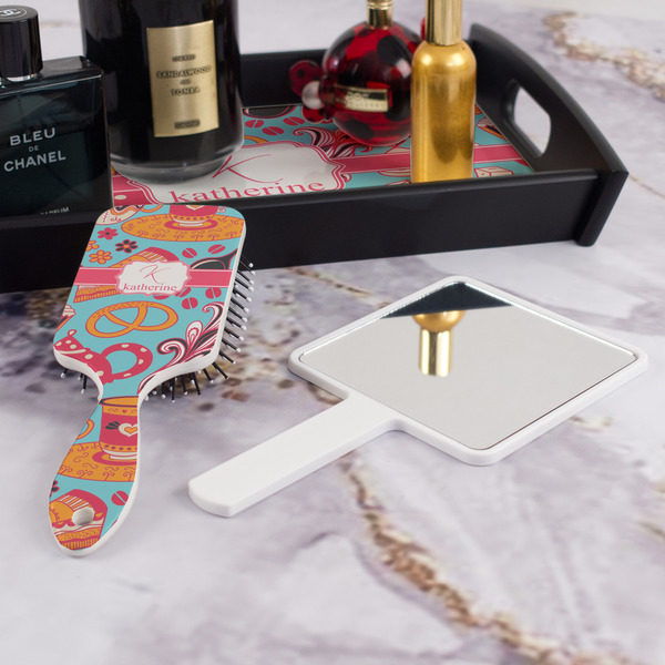 Dessert & Coffee Hair Brush - With Hand Mirror