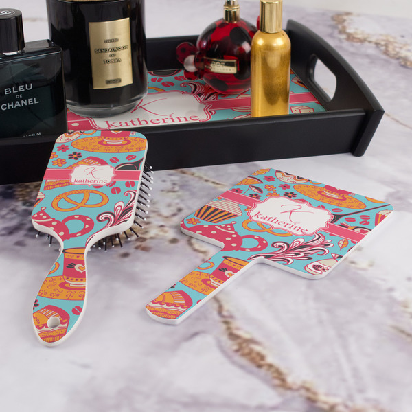 Dessert & Coffee Hair Brush and Hand Mirror - Bathroom Scene