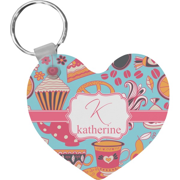 Custom Dessert & Coffee Heart Plastic Keychain w/ Name and Initial
