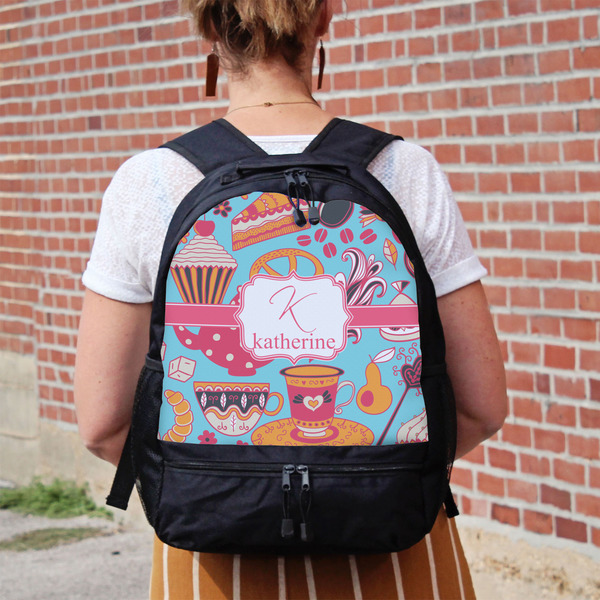 Dessert & Coffee Large Backpack - Black - On Back