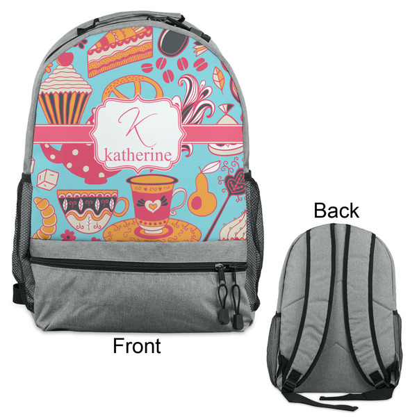 Dessert & Coffee Large Backpack - Gray - Front & Back View