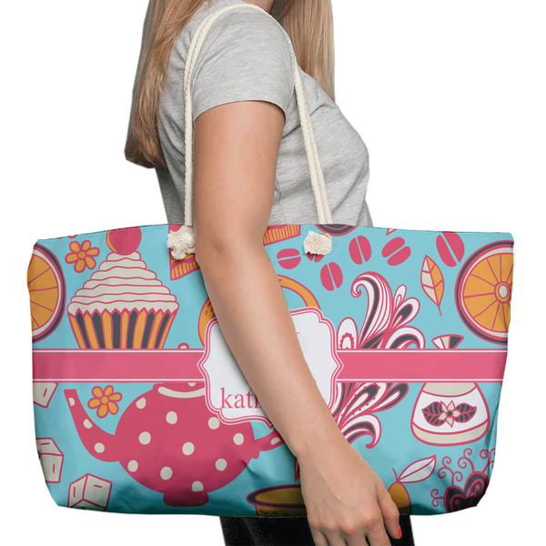 Dessert & Coffee Large Rope Tote Bag - In Context View