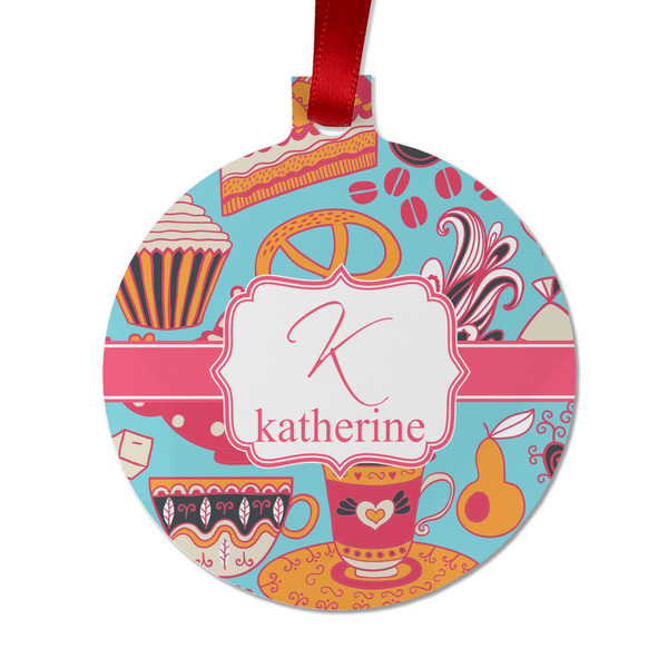 Custom Dessert & Coffee Metal Ball Ornament - Double Sided w/ Name and Initial