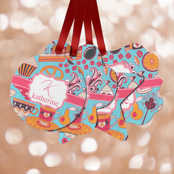 Custom Dessert & Coffee Metal Ornaments - Double Sided w/ Name and Initial