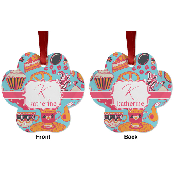 Dessert & Coffee Metal Paw Ornament - Front and Back