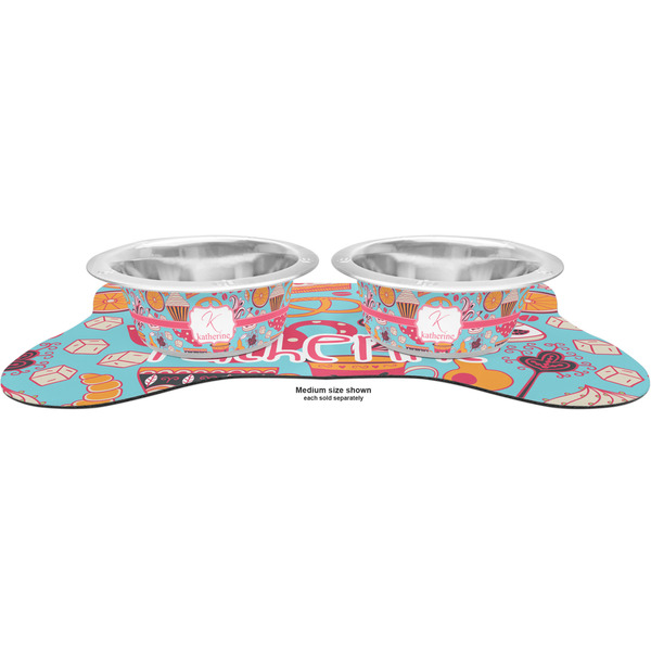 Dessert & Coffee Metal Pet Bowls - On Dog Bone Shaped Mat