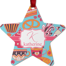 Dessert & Coffee Metal Star Ornament - Double Sided w/ Name and Initial