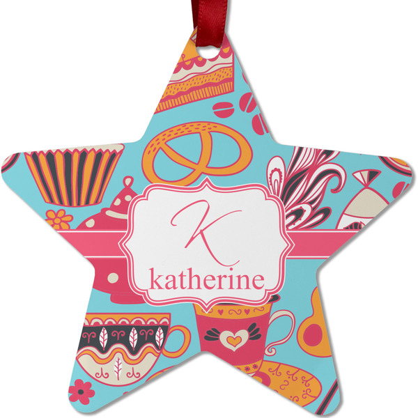 Custom Dessert & Coffee Metal Star Ornament - Double Sided w/ Name and Initial