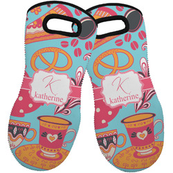 Dessert & Coffee Neoprene Oven Mitts - Set of 2 w/ Name and Initial