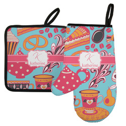 Dessert & Coffee Left Oven Mitt & Pot Holder Set w/ Name and Initial