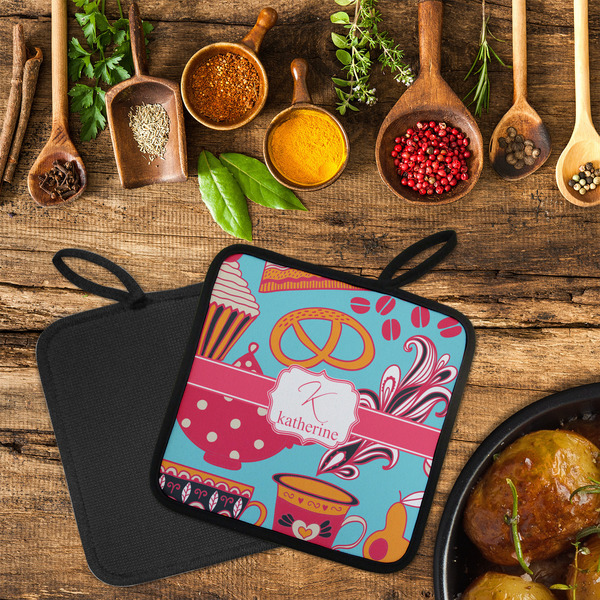 Dessert & Coffee Neoprene Pot Holder - Set of 2  LIFESTYLE (Flatlay)