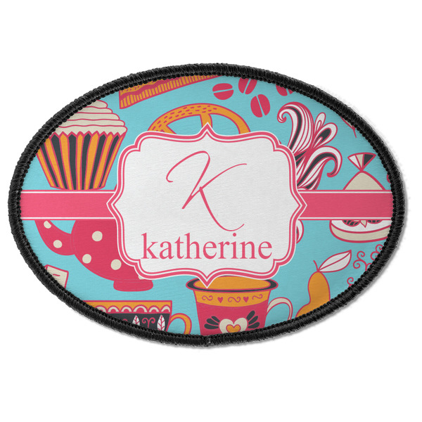 Custom Dessert & Coffee Iron On Oval Patch w/ Name and Initial